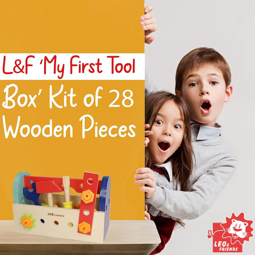 LEO & FRIENDS: My First Tool Box Kit - 28 Pieces, Wooden Playset