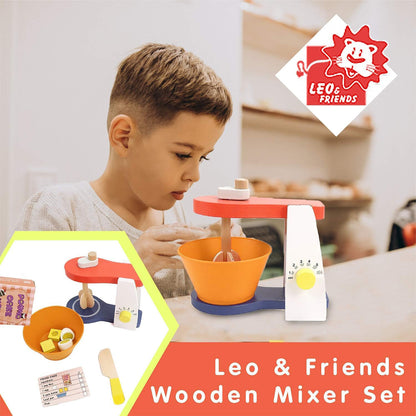 LEO & FRIENDS: Wooden Mixer Set - 9pc Make-A-Cake Set