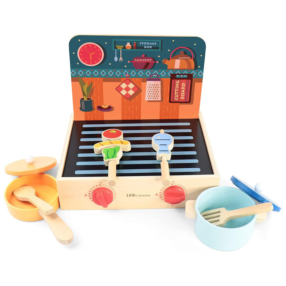 LEO & FRIENDS: 2-In-1 Mini Kitchen Wooden Play Set - 15pcs