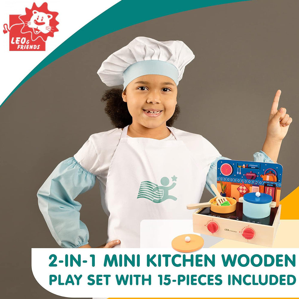 LEO & FRIENDS: 2-In-1 Mini Kitchen Wooden Play Set - 15pcs