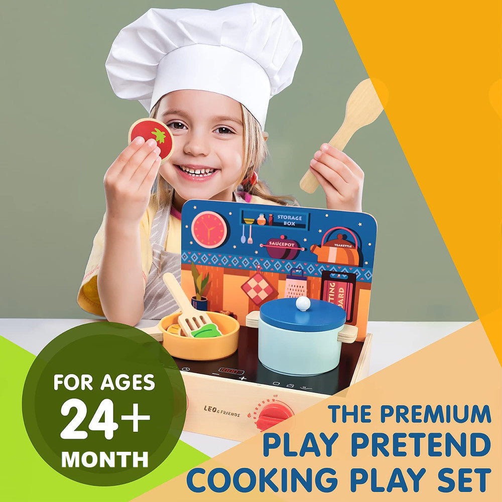 LEO & FRIENDS: 2-In-1 Mini Kitchen Wooden Play Set - 15pcs