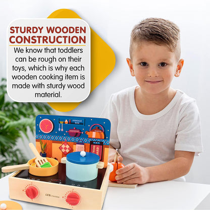 LEO & FRIENDS: 2-In-1 Mini Kitchen Wooden Play Set - 15pcs