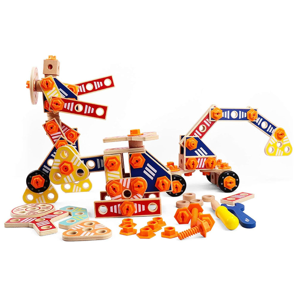 LEO & FRIENDS: Wooden Builder Construction Set - 72-Piece Colorful Set