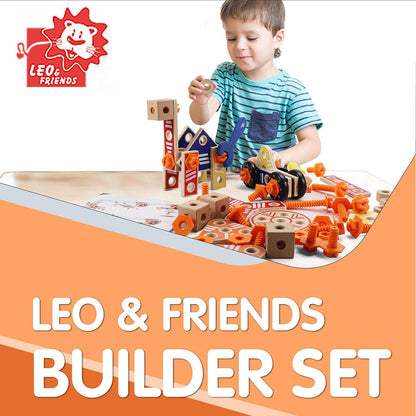 LEO & FRIENDS: Wooden Builder Construction Set - 72-Piece Colorful Set