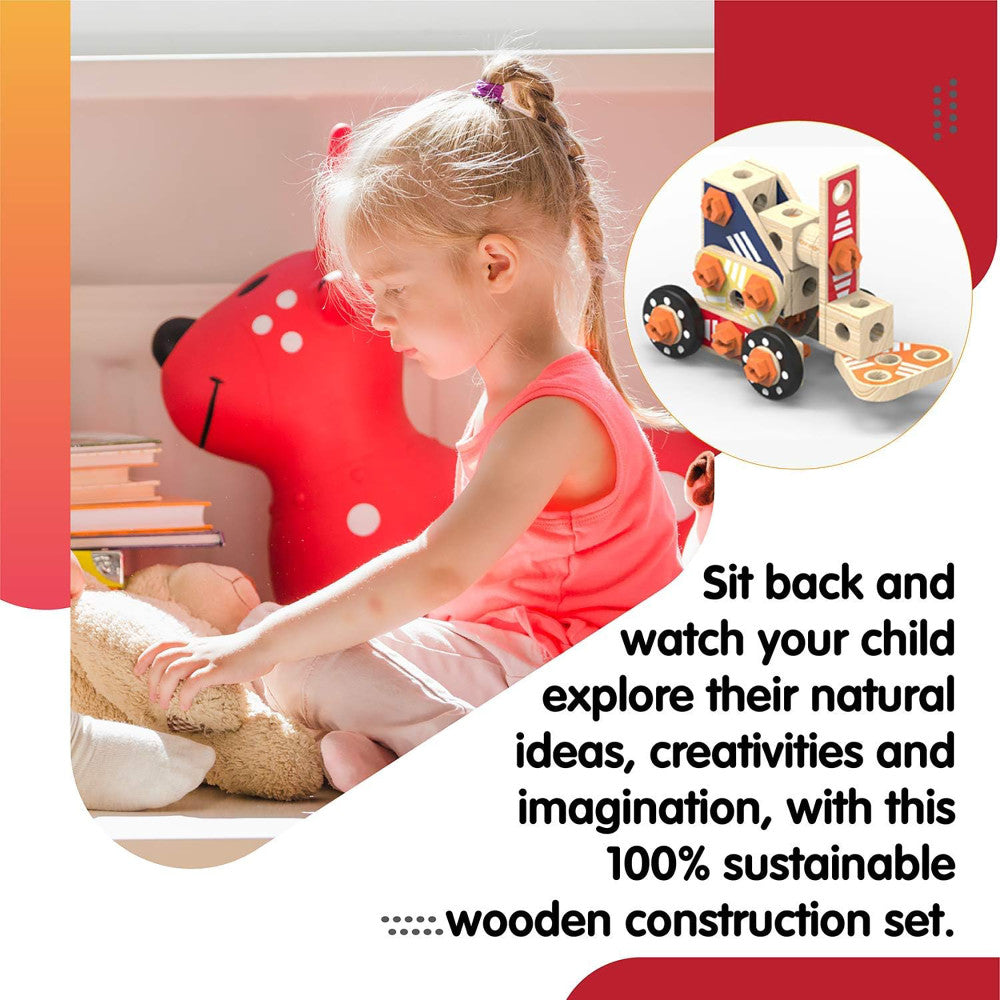 LEO & FRIENDS: Wooden Builder Construction Set - 72-Piece Colorful Set