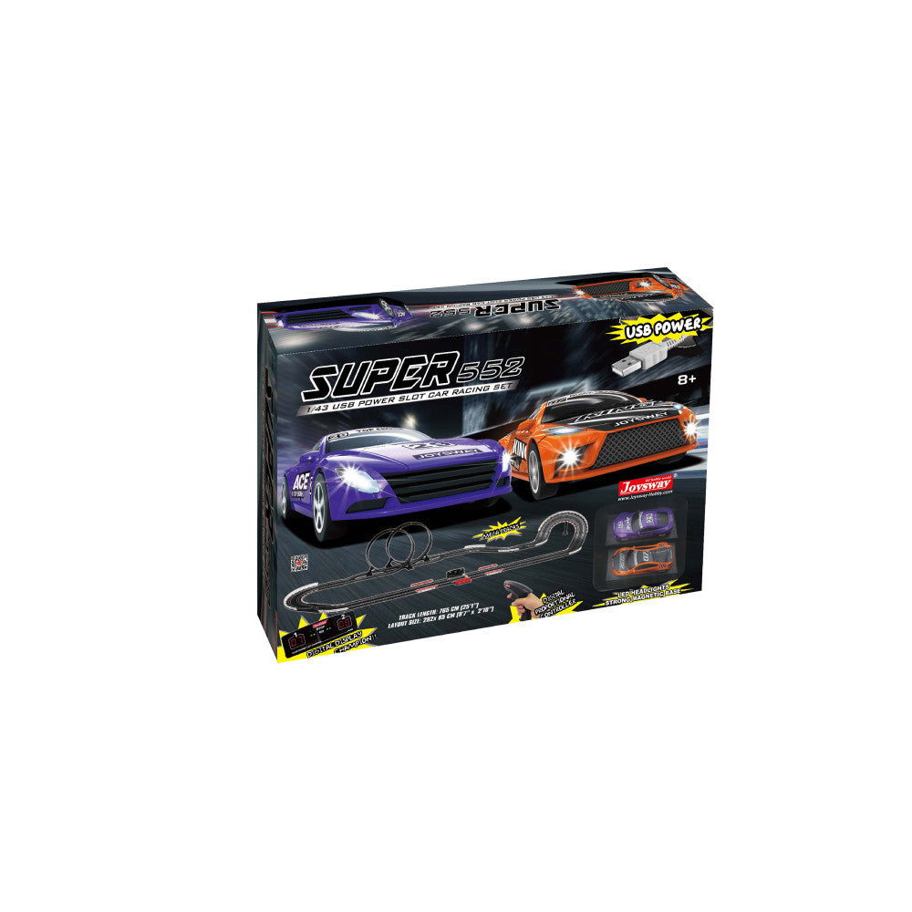 Superior 552 USB-Powered 1:43 Scale Slot Car Racing Set with LED Headlights