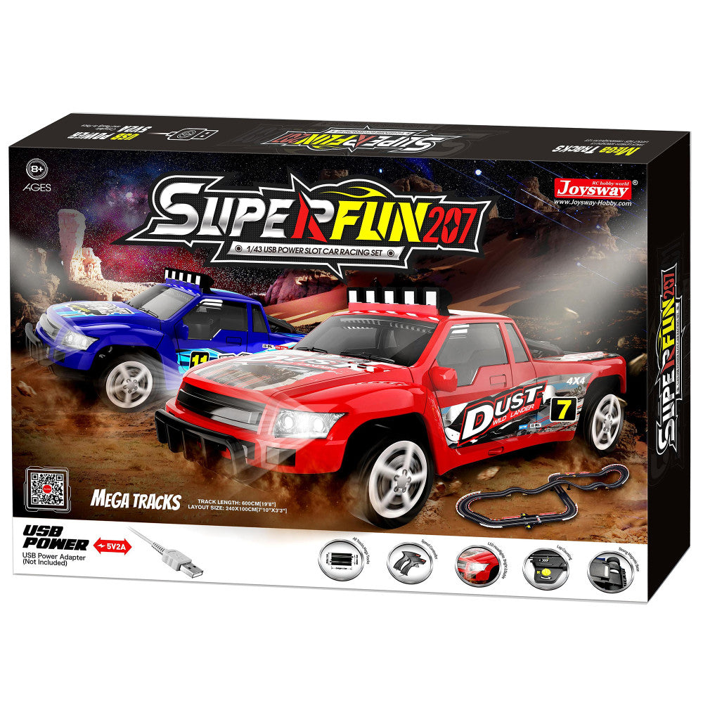 Joysway SuperFun 207 USB-Powered 1:43 Scale Slot Car Racing Set with LED Headlights