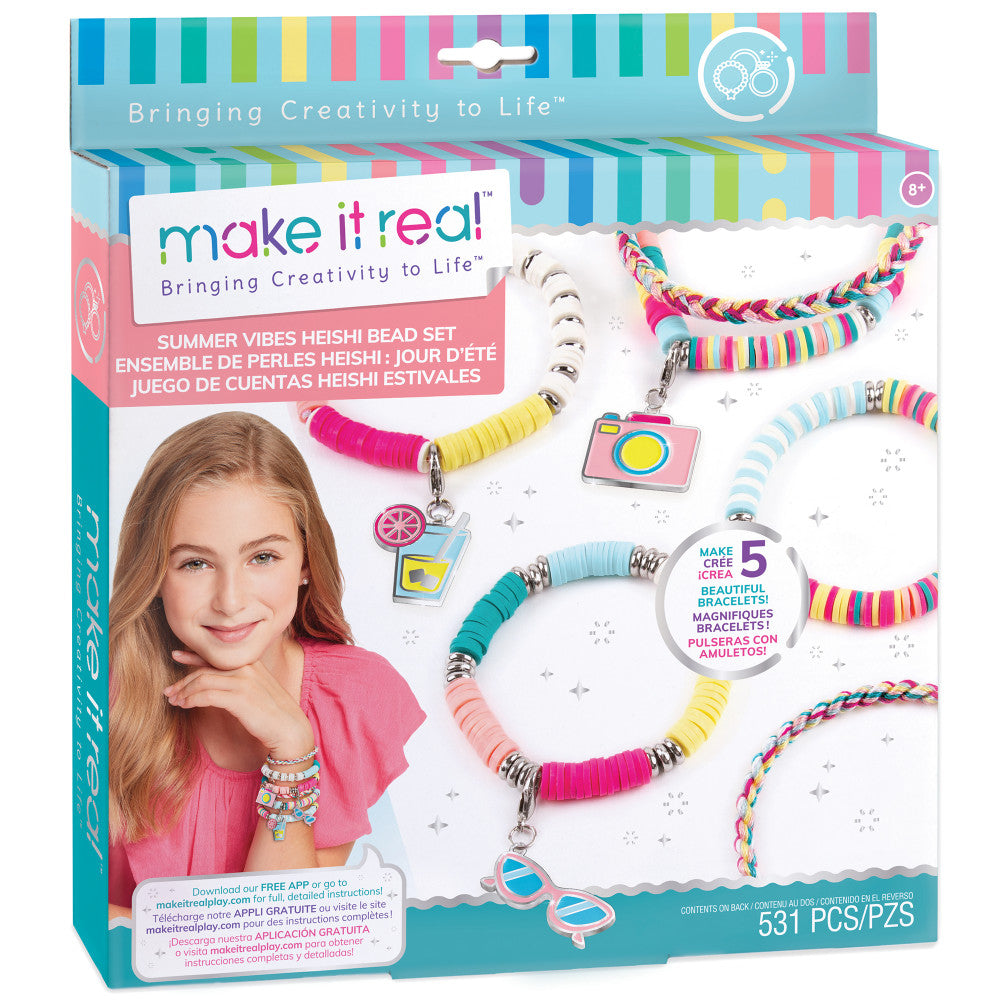 Make It Real Summer Vibes Heishi Bead Bracelet Kit - Colorful DIY Jewelry Making Set