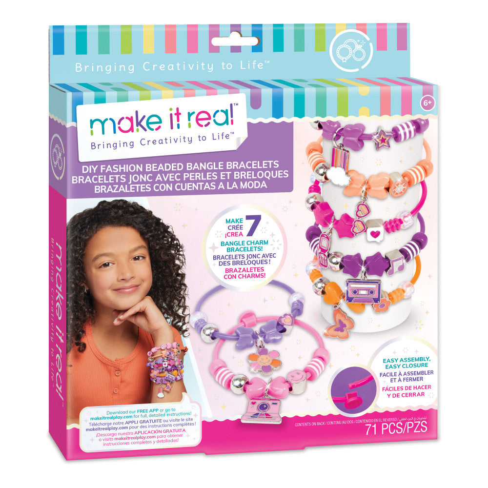 Make It Real DIY Fashion Beaded Bangle Bracelets Kit - Creative Jewelry Making Set for Kids Ages 8+