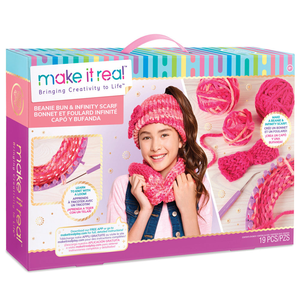 Make It Real DIY Beanie Bun & Infinity Scarf Knitting Kit - Multicolor