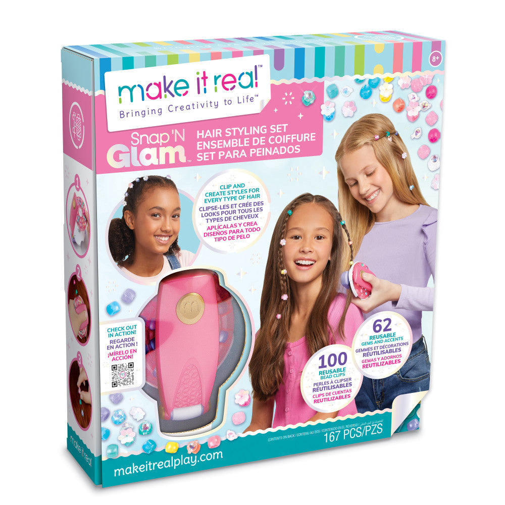 Make It Real Snap N' Glam Ultimate Hair Styling Set for Kids - Creative Bead Clips