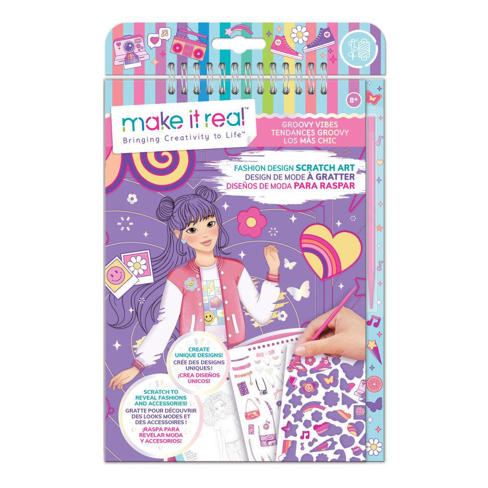 Make It Real Groovy Vibes Fashion Design Scratch Art Kit for Kids Age 8+