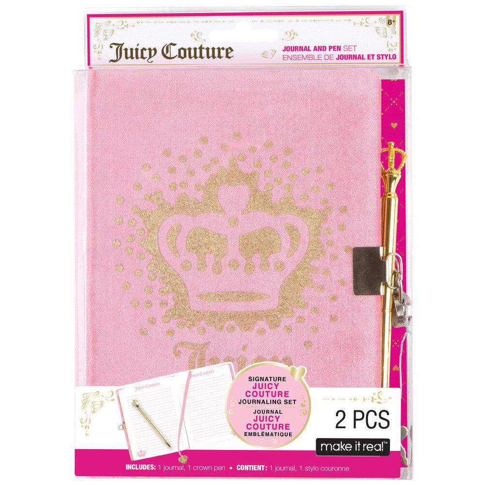 Juicy Couture Velvet Locking Journal & Pen Set - Gold Crown Pen - Pink