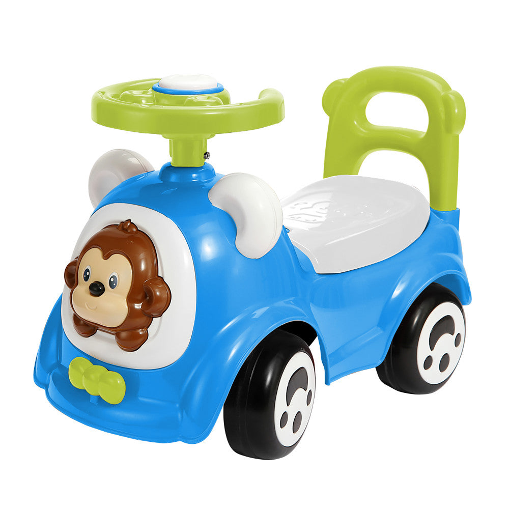 Timate: Push & Ride Racer - Blue & Monkey - Foot-To-Floor Car Ride-On