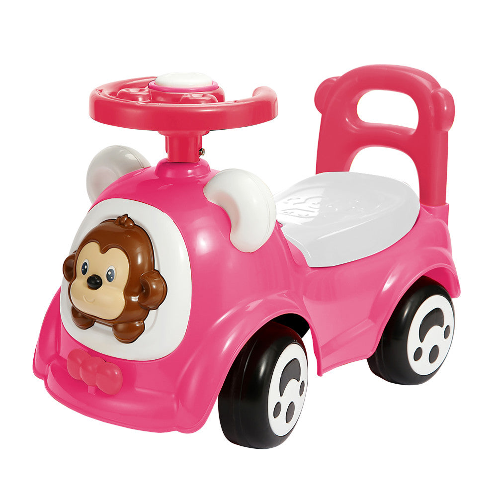 Timate: Push & Ride Racer - Pink & Monkey - Foot-To-Floor Car Ride-On