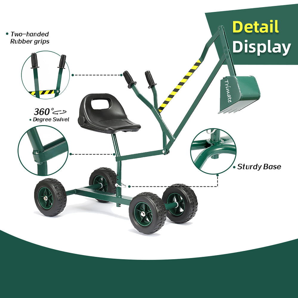 Trimate: Sandbox Ride-On Excavator - Hunter Green - Wheeled Metal Outdoor Digging Toy