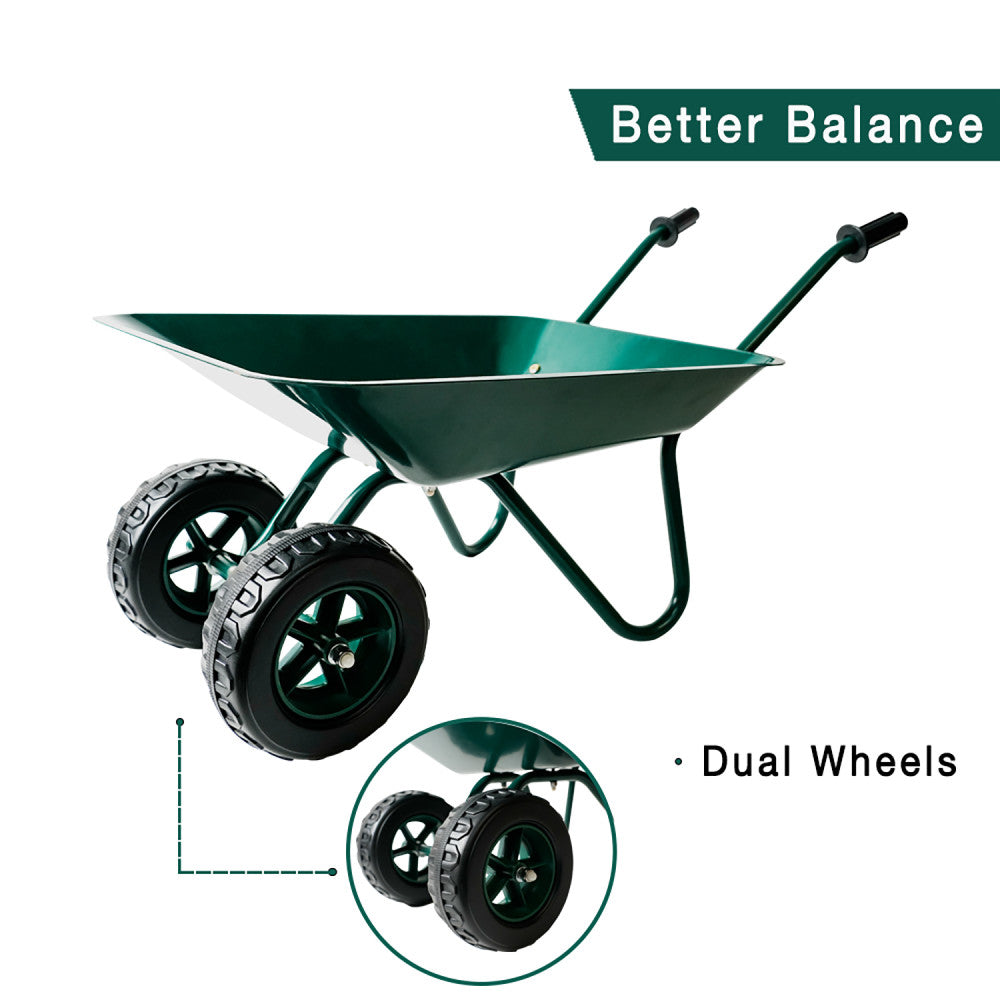 Trimate Metal Wheelbarrow - Hunter Green - Outdoor-Indoor Play Toy, 11x28x15"