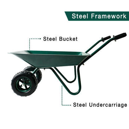 Trimate Metal Wheelbarrow - Hunter Green - Outdoor-Indoor Play Toy, 11x28x15"