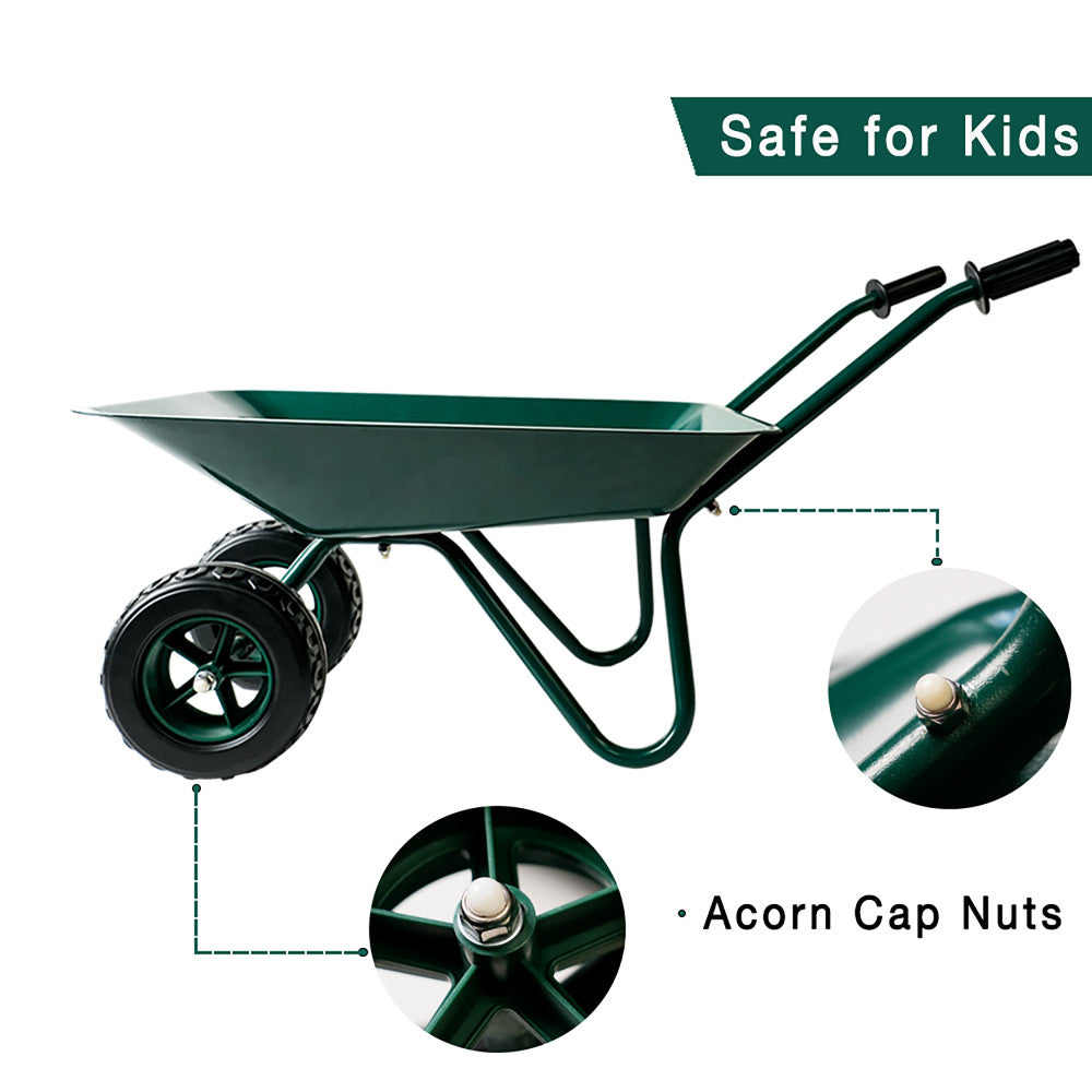 Trimate Metal Wheelbarrow - Hunter Green - Outdoor-Indoor Play Toy, 11x28x15"