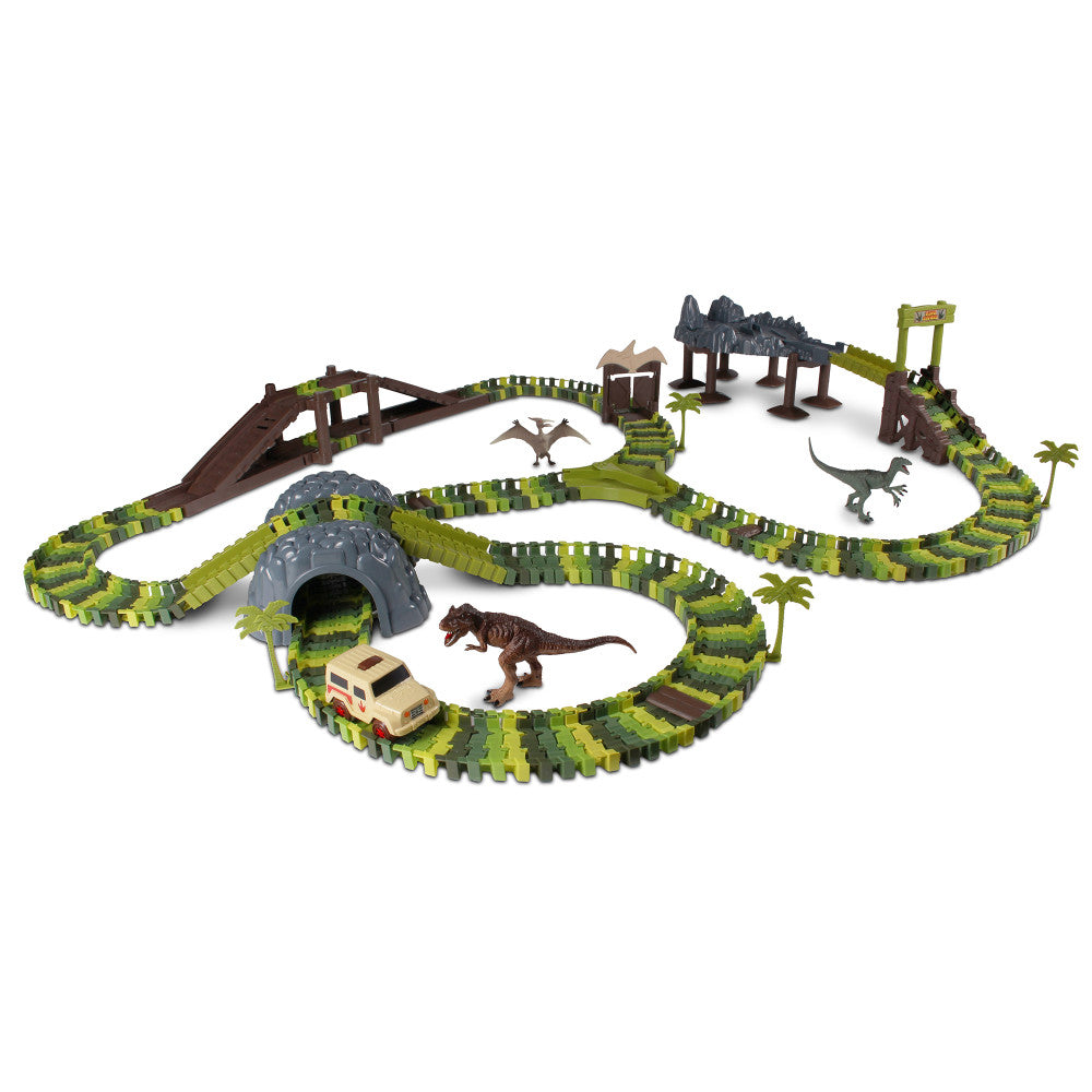 NKOK WowWorld Deluxe Dino Safari Track Set - 311pc Interactive Playset for Kids 3+