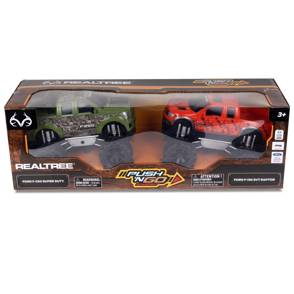 NKOK RealTree Friction-Powered Ford Trucks 2-Pack - F-150 SVT Raptor & F-250 Super Duty