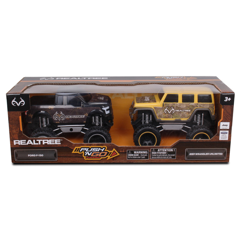 NKOK RealTree Friction-Powered Trucks 2-Pack - Ford F-150 & Jeep Wrangler Unlimited