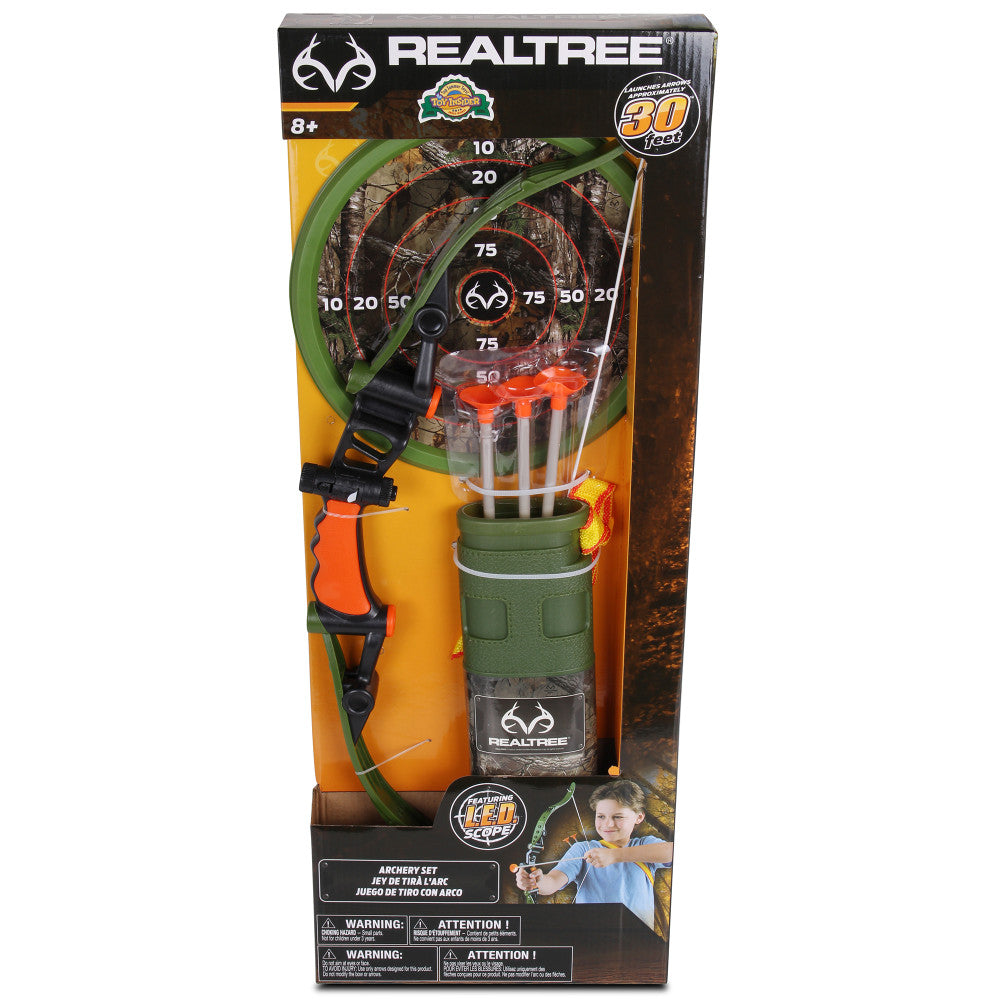 RealTree Archery Set 25" Bow & Adjustable Quiver - Green/Orange NKOK - LED Scope