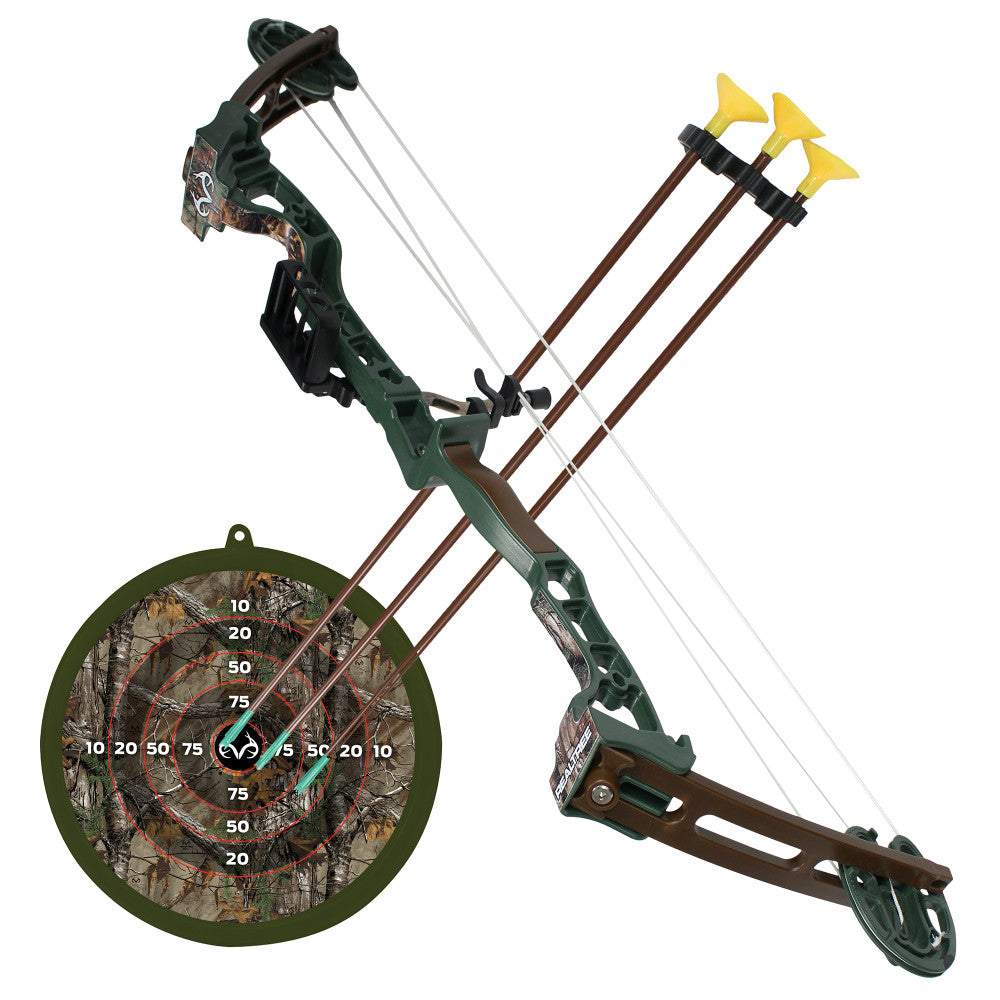 RealTree: Toy Compound Bow Set - 30" - Green-Brown-Camo - 3ct Suction-Tipped Arrows