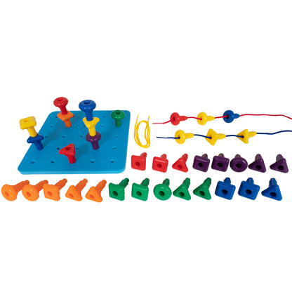 edxeducation Stacking Shape Pegs & Pegboard Set - Colorful Educational Toy