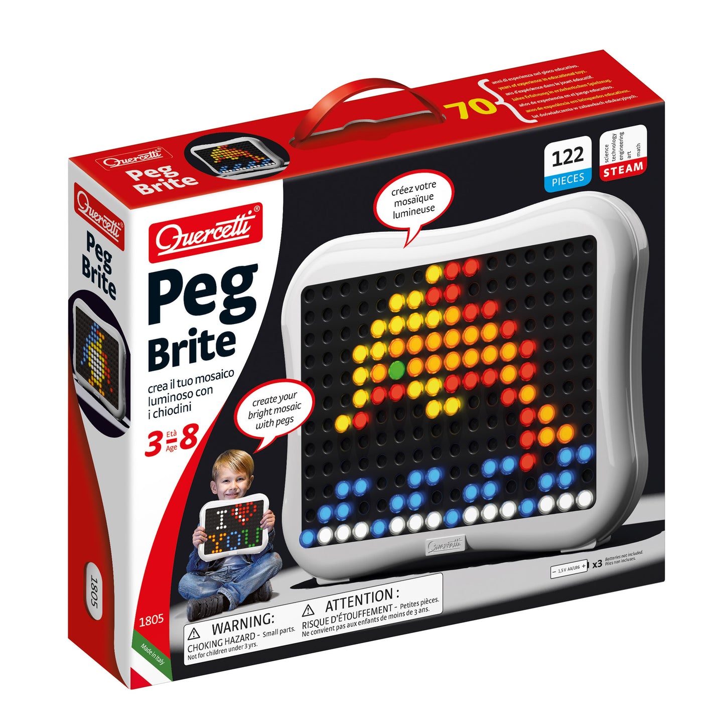 Quercetti Peg Brite Light-Up Peg Art Toy for Kids