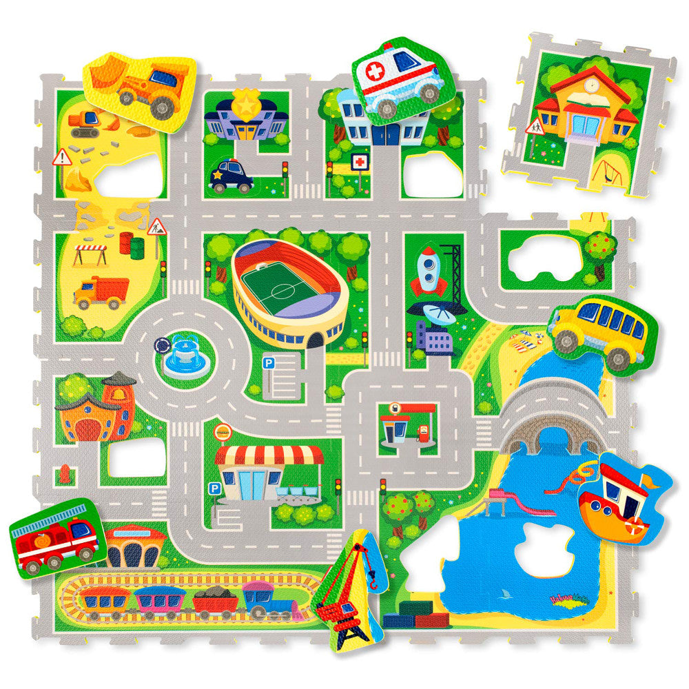 Hakuna Matte: Stylish Baby Play Mat: Car - 47x47", 16 Foam Floor Tiles W/ Removable Shapes