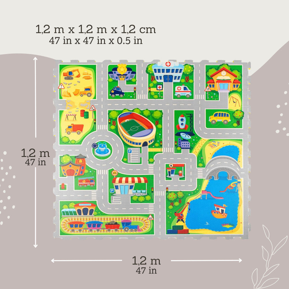 Hakuna Matte: Stylish Baby Play Mat: Car - 47x47", 16 Foam Floor Tiles W/ Removable Shapes