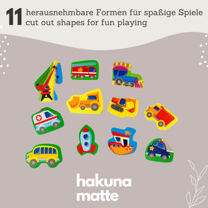 Hakuna Matte: Stylish Baby Play Mat: Car - 47x47", 16 Foam Floor Tiles W/ Removable Shapes