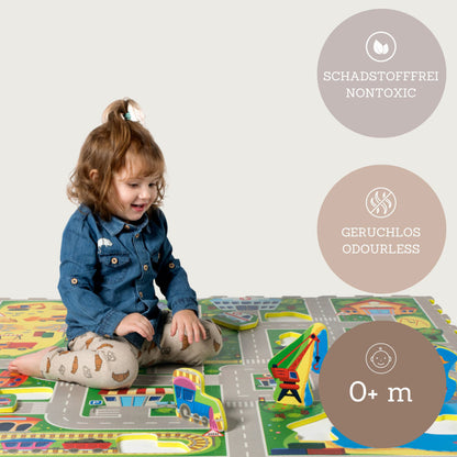 Hakuna Matte: Stylish Baby Play Mat: Car - 47x47", 16 Foam Floor Tiles W/ Removable Shapes