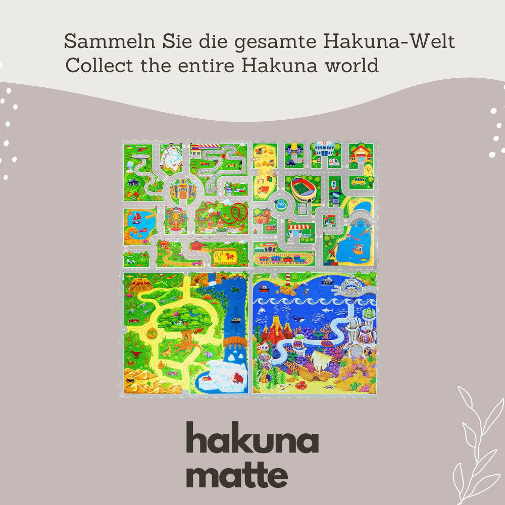 Hakuna Matte: Stylish Baby Play Mat: Car - 47x47", 16 Foam Floor Tiles W/ Removable Shapes