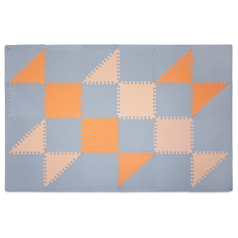 Hakuna Matte: Stylish Baby Play Mat: Grey-Beige-Orange - 72x48", 48 Triangle Foam Floor Tiles