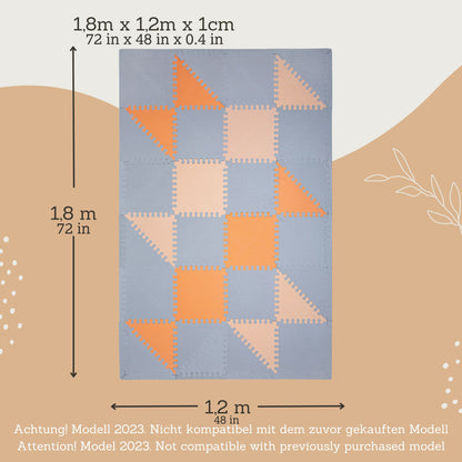 Hakuna Matte: Stylish Baby Play Mat: Grey-Beige-Orange - 72x48", 48 Triangle Foam Floor Tiles