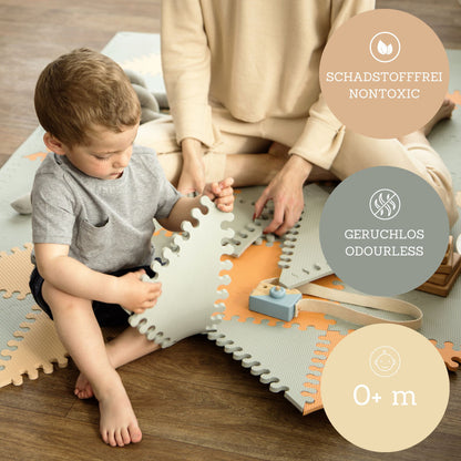 Hakuna Matte: Stylish Baby Play Mat: Grey-Beige-Orange - 72x48", 48 Triangle Foam Floor Tiles