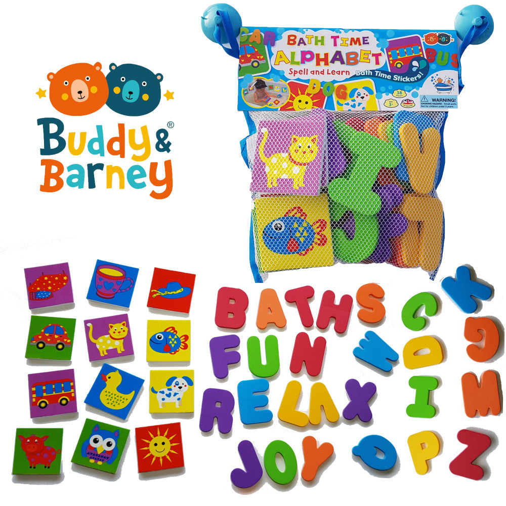 Buddy & Barney: Alphabet Bath Time Stickers - 38 Reusable Foam Stickers