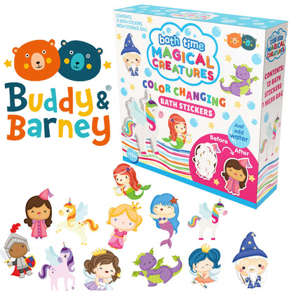 Buddy & Barney: Color Changing Bath Time Stickers - Magical Creatures