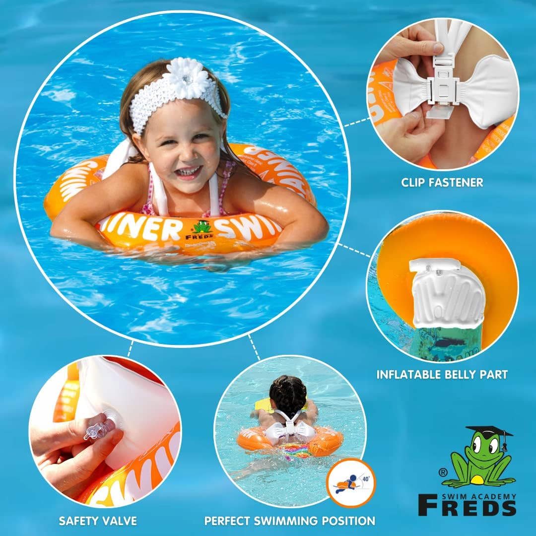 FREDS SWIM ACADEMY's SWIMTRAINER Classic Orange - Toddler Pool Float with Adjustable Safety Belt