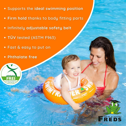 FREDS SWIM ACADEMY's SWIMTRAINER Classic Orange - Toddler Pool Float with Adjustable Safety Belt