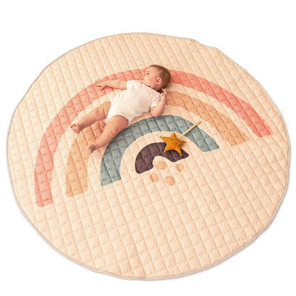 Hakuna Matte: Quilted Playmat – Boho Rainbow - 59" Circle, Padded Floor Blanket