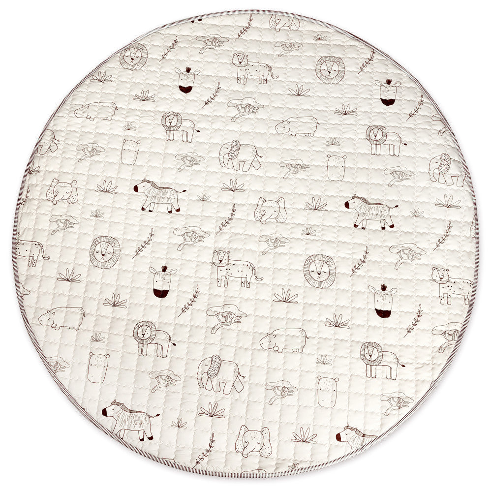 Hakuna Matte: Quilted Playmat – Safari Animals - 59" Circle, Padded Floor Blanket