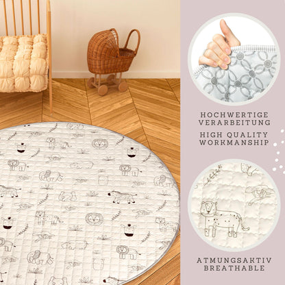 Hakuna Matte: Quilted Playmat – Safari Animals - 59" Circle, Padded Floor Blanket