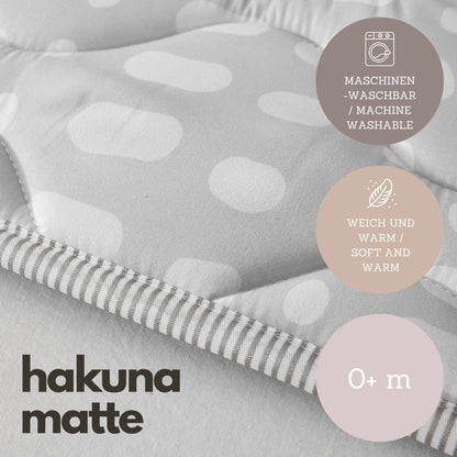 Hakuna Matte: Quilted Playmat: Grey & Dots - 50" Square, Soft Padded Floor Blanket