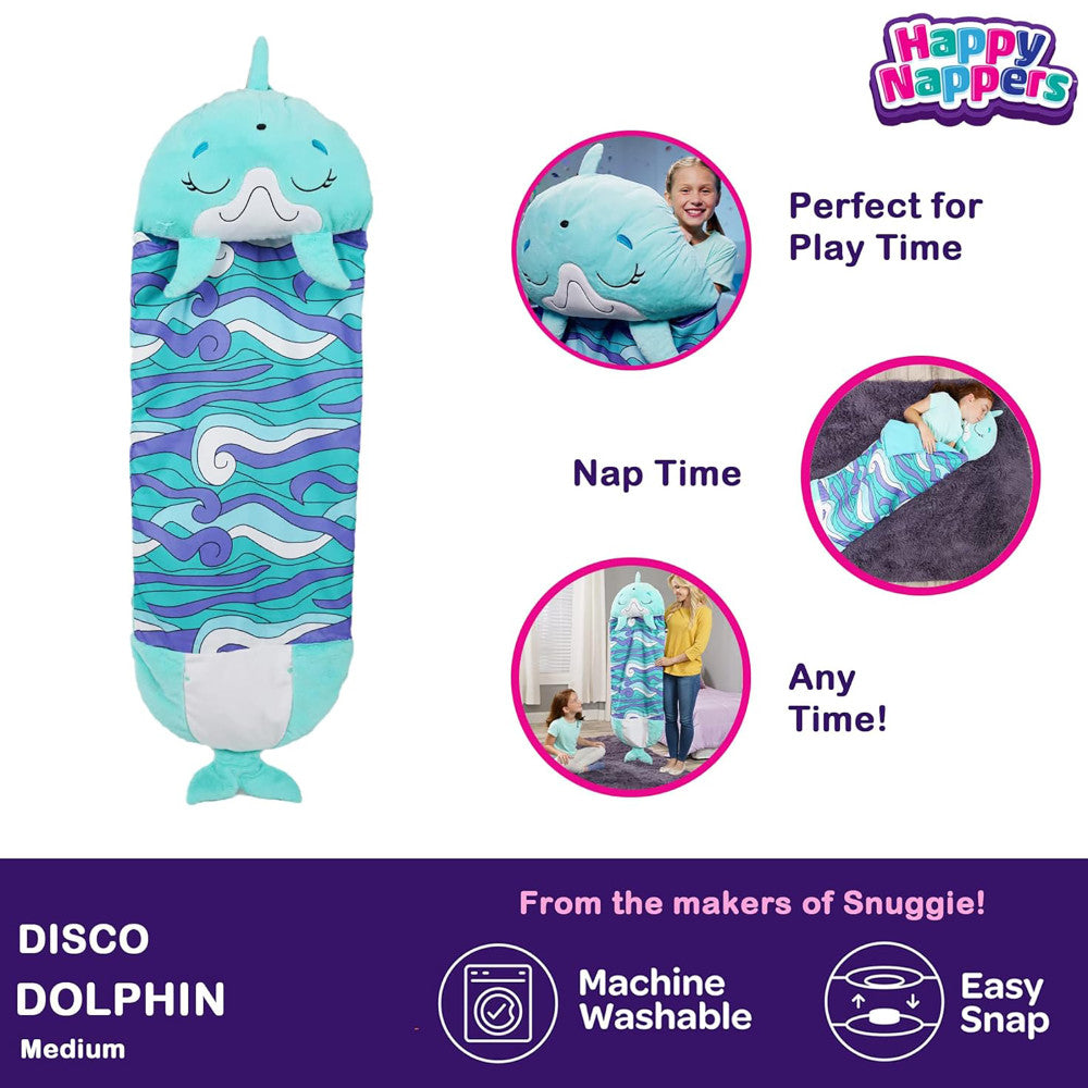 Happy Nappers: Pillow & Sleepy Sack: Medium - Dolphin Disco, Kids 3+