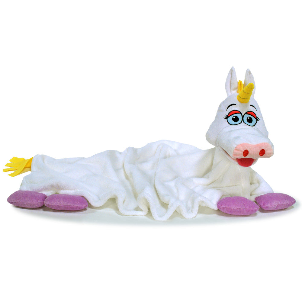 Cuddleuppets Magical Unicorn 2-in-1 Plush Puppet & Blanket - White-Pur ...