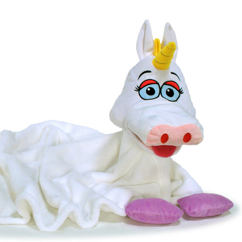 Cuddleuppets Magical Unicorn 2-in-1 Plush Puppet & Blanket - White-Pur ...