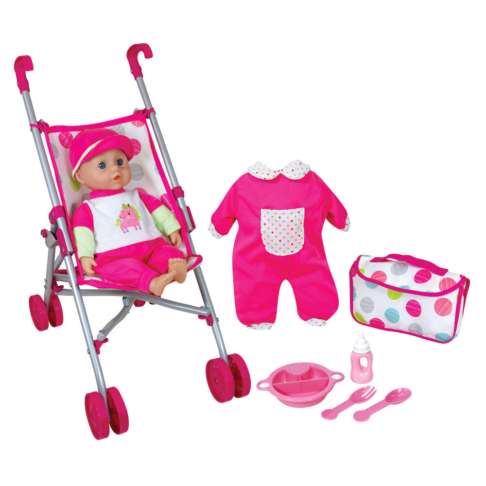 Lissi Dolls Deluxe Umbrella Stroller with 13" Baby Doll Playset